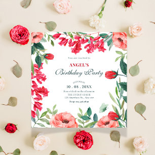 Invitación Cumpleaños de la guerra floral verde roja