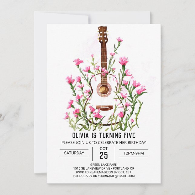 Invitación Cumpleaños de la guitarra clásica de acorde (Anverso)