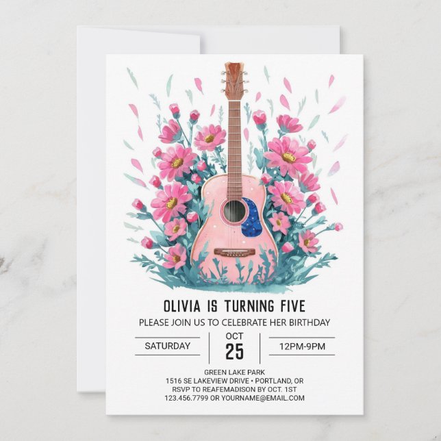 Invitación Cumpleaños de la guitarra clásica de acorde (Anverso)