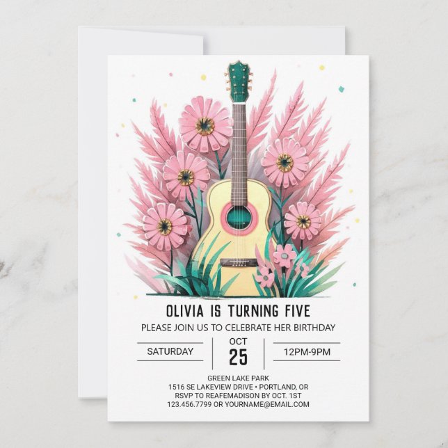 Invitación Cumpleaños de la Guitarra Sencilla Serenade (Anverso)