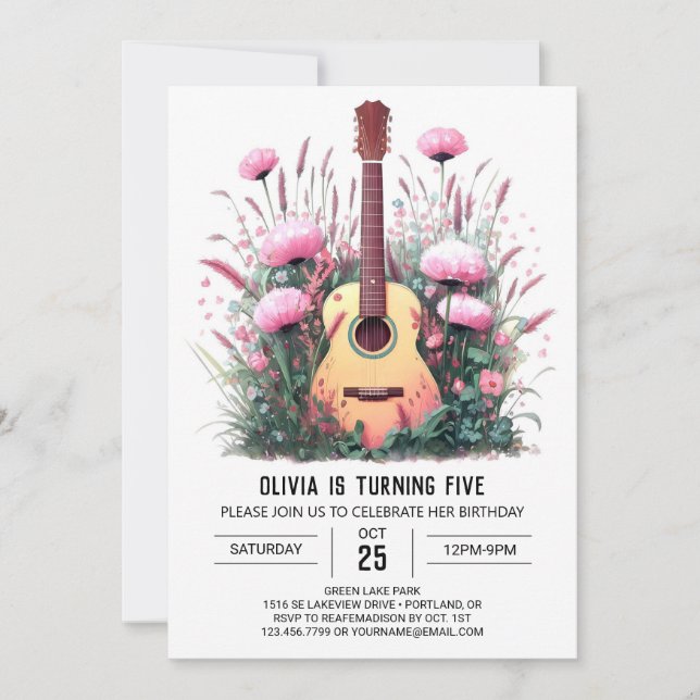 Invitación Cumpleaños de la Guitarra Sencilla Serenade (Anverso)