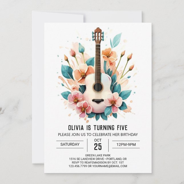 Invitación Cumpleaños de la Guitarra Sencilla Serenade (Anverso)