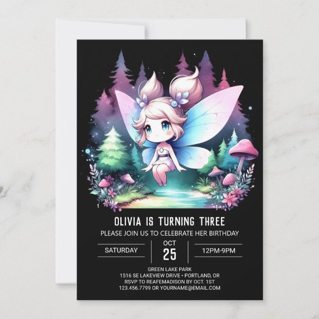 Invitación Cumpleaños de la hada moderna y sincera (Anverso)
