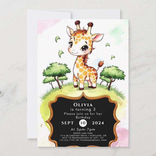 Invitación Cumpleaños de la jirafa salvaje y colorida (Anverso)