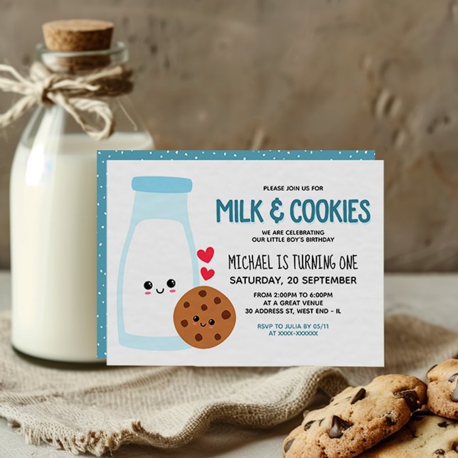 Invitación Cumpleaños de la Leche Kawaii y las Cookies (Be a smart cookie and get your little one's birthday extravaganza off to a stylish start.)
