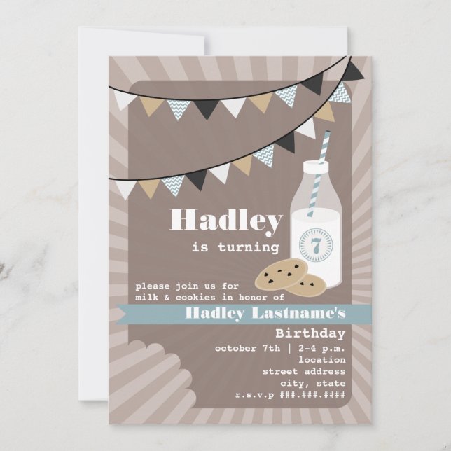 Invitación Cumpleaños de la leche y las galletas - Azul de la (Anverso)
