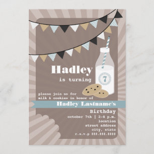 Invitación Cumpleaños de la leche y las galletas - Azul de la