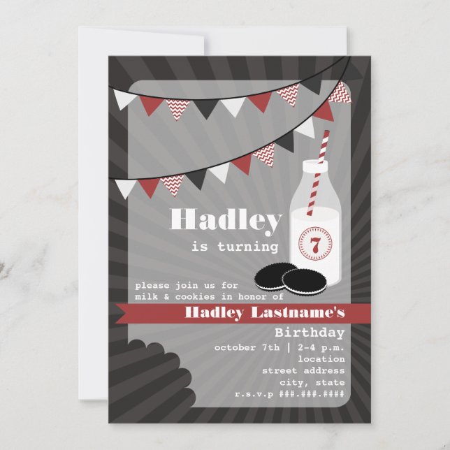 Invitación Cumpleaños de la leche y las galletas - Cookies de (Anverso)