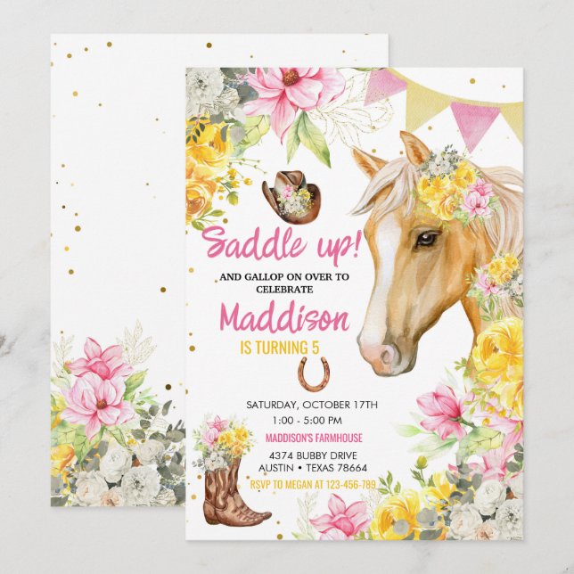 Invitación Cumpleaños de la lechera floral editable (Anverso / Reverso)