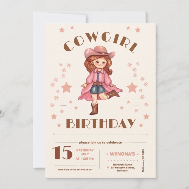 Invitación Cumpleaños de la lechera rosa (Anverso)