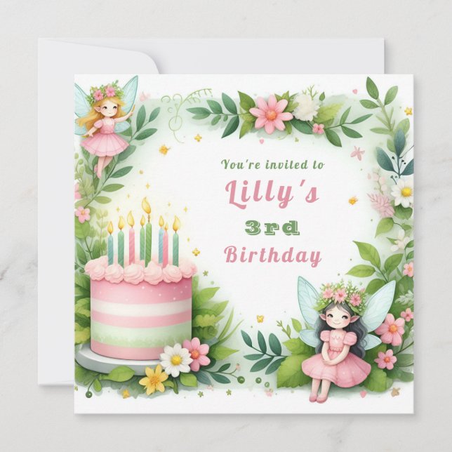 Invitación Cumpleaños de la lechería Pastel Verde - (Anverso)