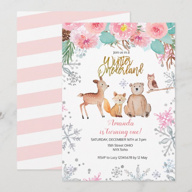 Invitación Cumpleaños de la Lechuza de Cereales de Invierno (Anverso / Reverso)