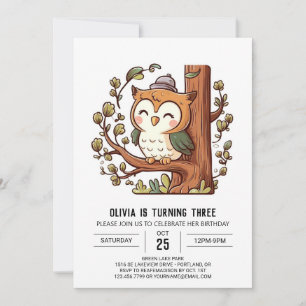 Invitación Cumpleaños de la Lechuza Digital Boho Woodland