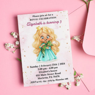 Invitación Cumpleaños de la linda princesa rubia con un dragó