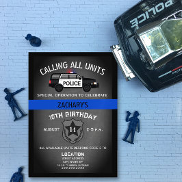 Invitación Cumpleaños de la Línea Azul delgada de la policía