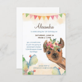 Invitación Cumpleaños de la Llama de la acuarela