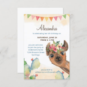 Invitación Cumpleaños de la Llama de la acuarela