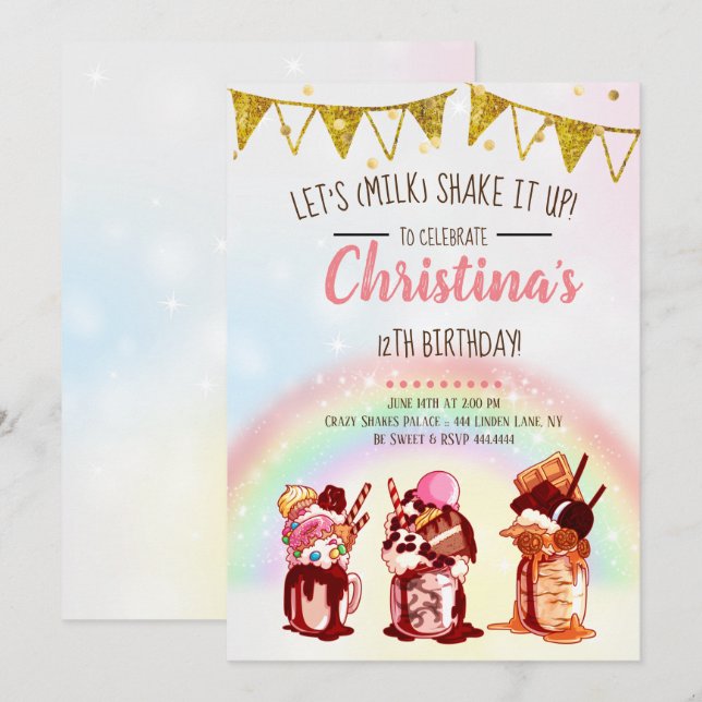 Invitación Cumpleaños de la locura Milkshake (Anverso / Reverso)
