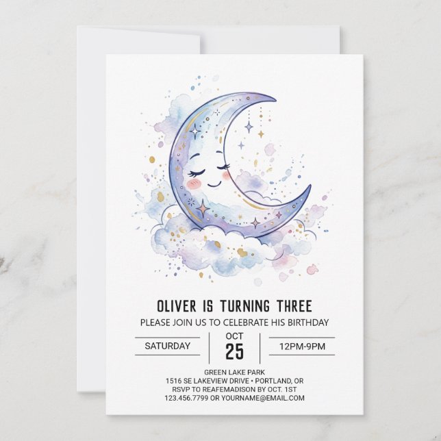 Invitación Cumpleaños de la Luna Celestial Estrellas (Anverso)