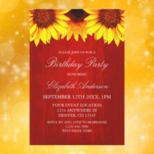 Invitación Cumpleaños de la Madera Rústica del Girasol