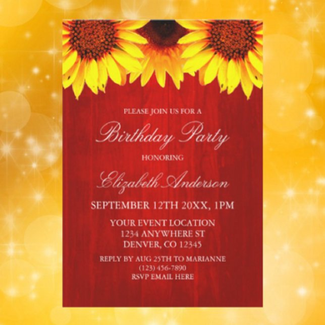 Invitación Cumpleaños de la Madera Rústica del Girasol (Subido por el creador)