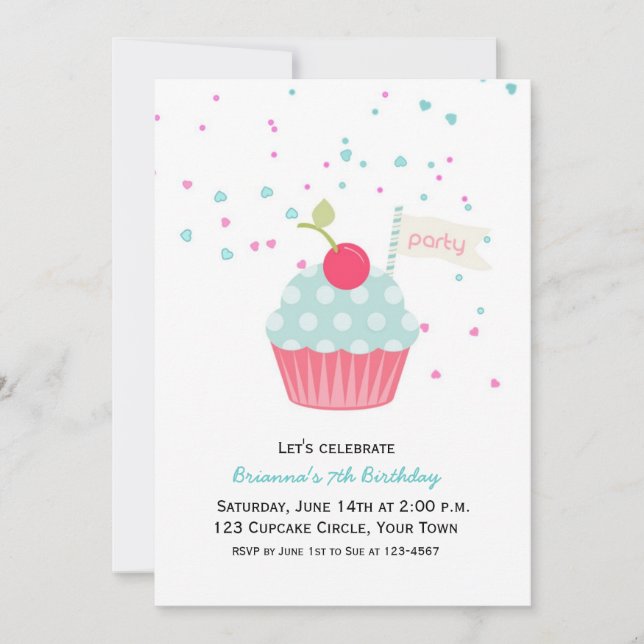 Invitación Cumpleaños de la magdalena y del confeti (Anverso)