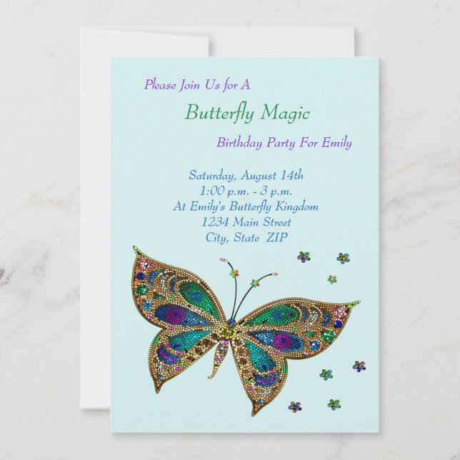 Invitación Cumpleaños de la magia de la mariposa (Anverso)