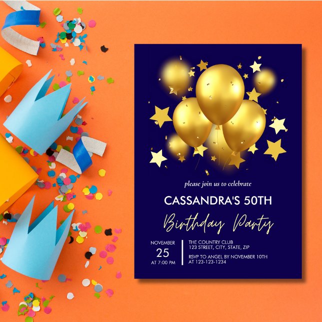 Invitación Cumpleaños de la Marina de los Silky Golden Balloo (Subido por el creador)