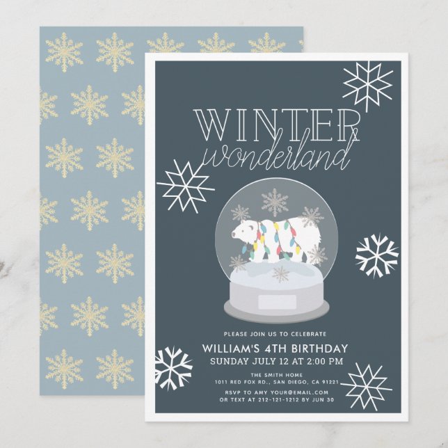 Invitación Cumpleaños de la Marina de Oso Polar de Winter Won (Anverso / Reverso)