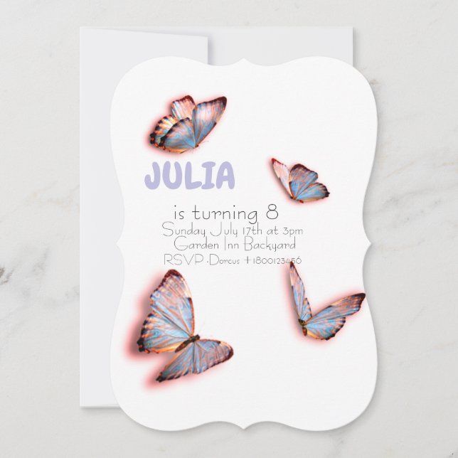 Invitación Cumpleaños de la mariposa (Anverso)