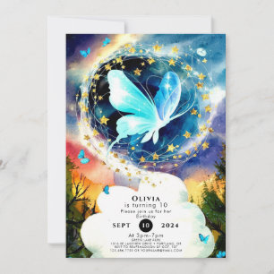 Invitación Cumpleaños de la Mariposa Azul Simple