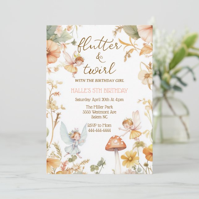 Invitación Cumpleaños de la mariposa de hadas, chicas de la h (Anverso de pie)