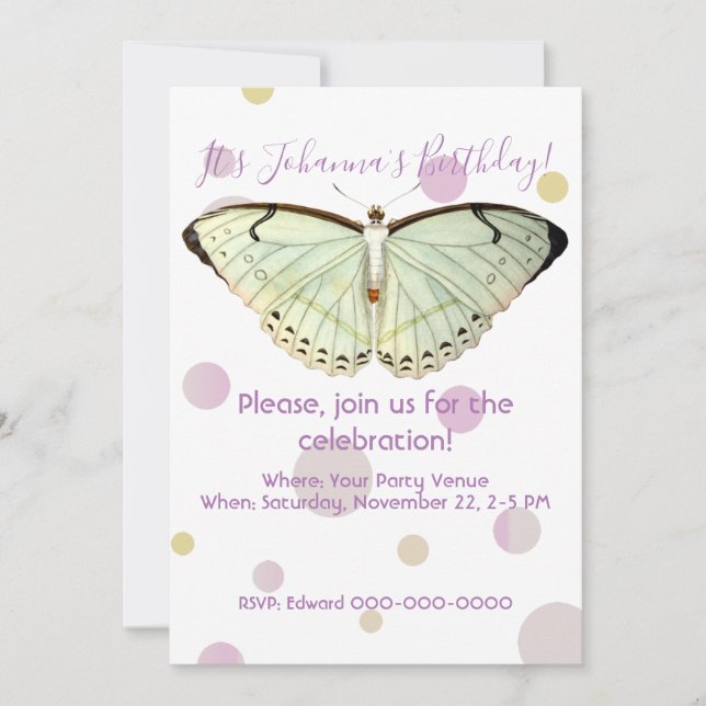 Invitación Cumpleaños de la Mariposa de la Belleza Verde de l (Anverso)