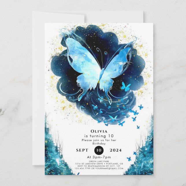 Invitación Cumpleaños de la mariposa de la diversión de encan (Anverso)