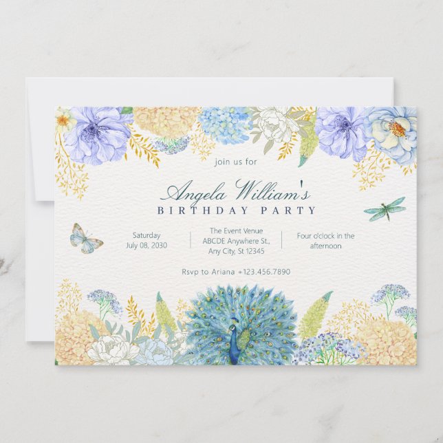 Invitación Cumpleaños de la mariposa de la libélula floral de (Anverso)