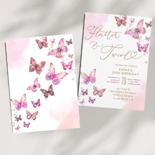 Invitación Cumpleaños de la mariposa de la Purpurina Flutter 