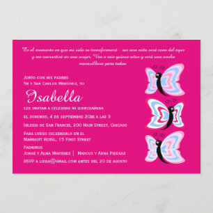 Invitación Cumpleaños de la Mariposa de Quinceañera bilingüe
