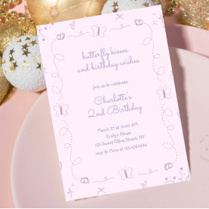 Invitación Cumpleaños de la Mariposa Dibujada a Mano Púrpura