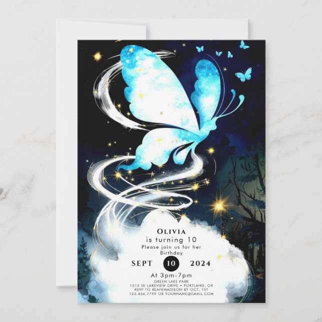 Invitación Cumpleaños de la mariposa mística Boho (Anverso)