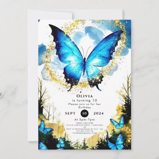 Invitación Cumpleaños de la mariposa Pastel Boho (Anverso)
