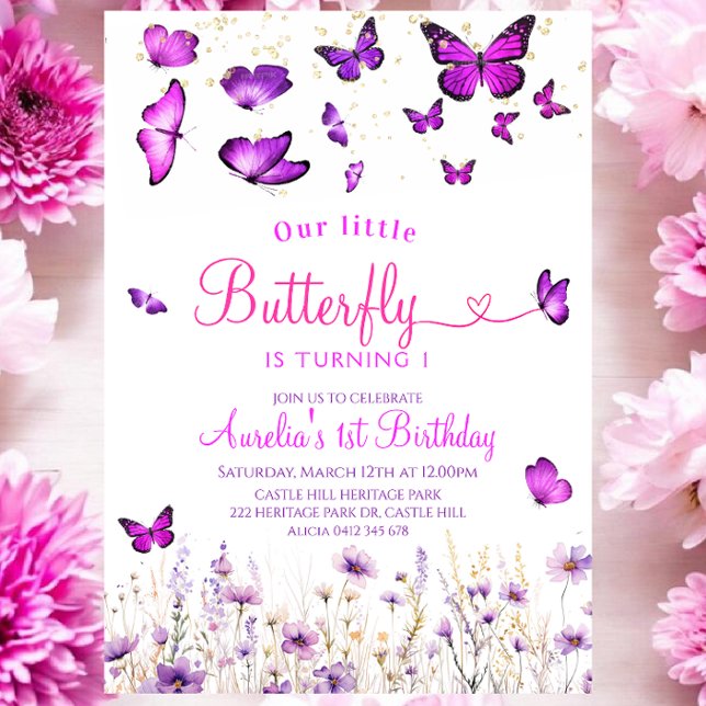 Invitación Cumpleaños de la mariposa púrpura (Subido por el creador)
