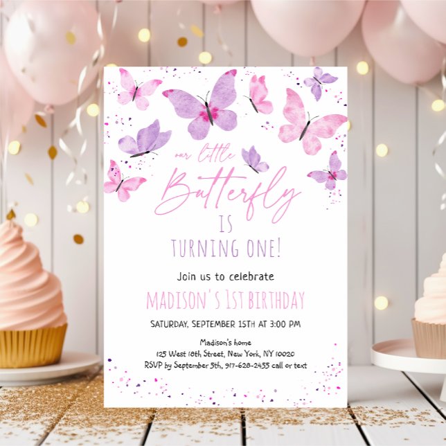 Invitación Cumpleaños de la mariposa púrpura rosa (Subido por el creador)