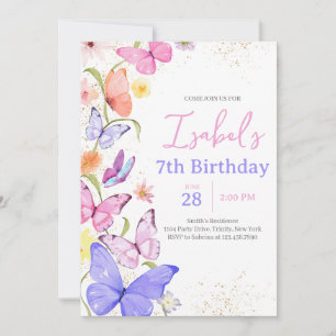 Invitación Cumpleaños de la mariposa púrpura rosa