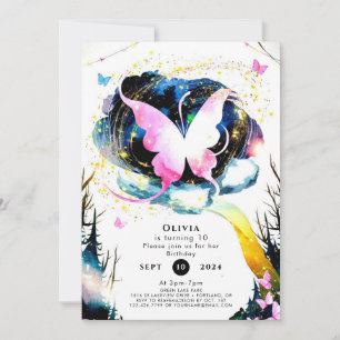 Invitación Cumpleaños de la mariposa rosada Boho
