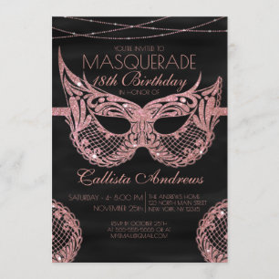 Invitación Cumpleaños de la Mascarada de Lace, Purpurina de o