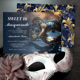 Invitación Cumpleaños de la Mascarada de Oro Azul