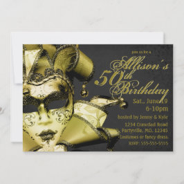 Invitación Cumpleaños de la Mascarada de oro cepillado