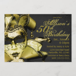 Invitación Cumpleaños de la Mascarada de oro cepillado