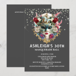 Invitación Cumpleaños de la mascarada Las mujeres venecianas 