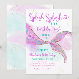 Invitación Cumpleaños de la Mermaid Pink Purple Gold